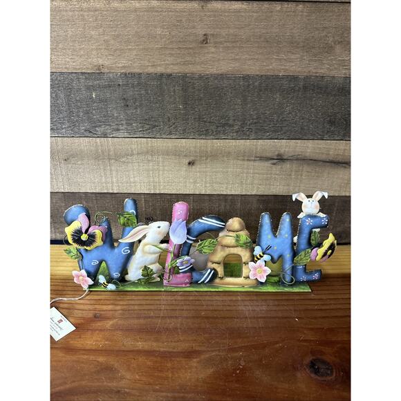 Home Interiors Welcome Candle Holder Spring Bunnies - Picture 1 of 3